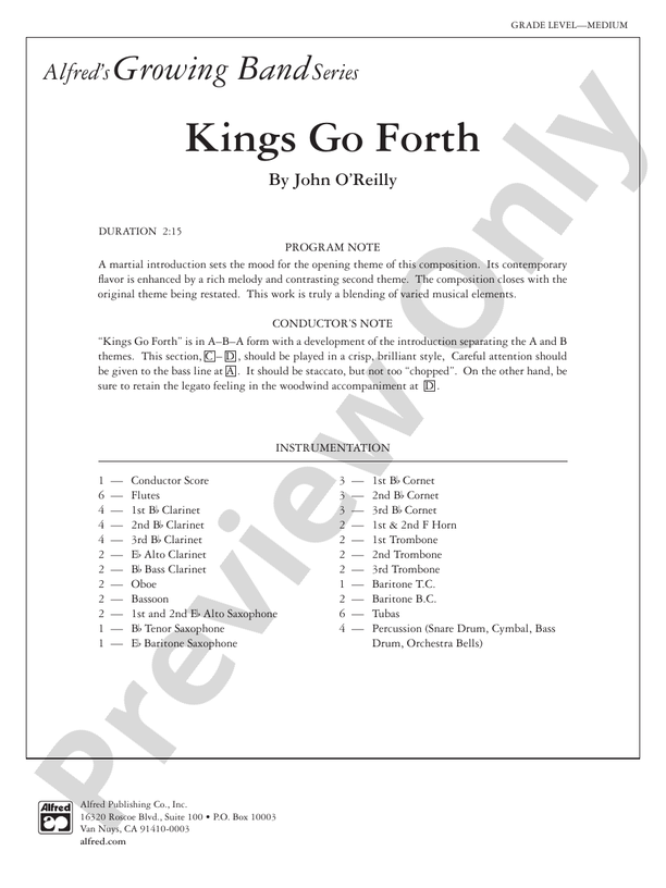 Kings Go Forth - Concert Band Conductor Score & Parts (Digital Download)