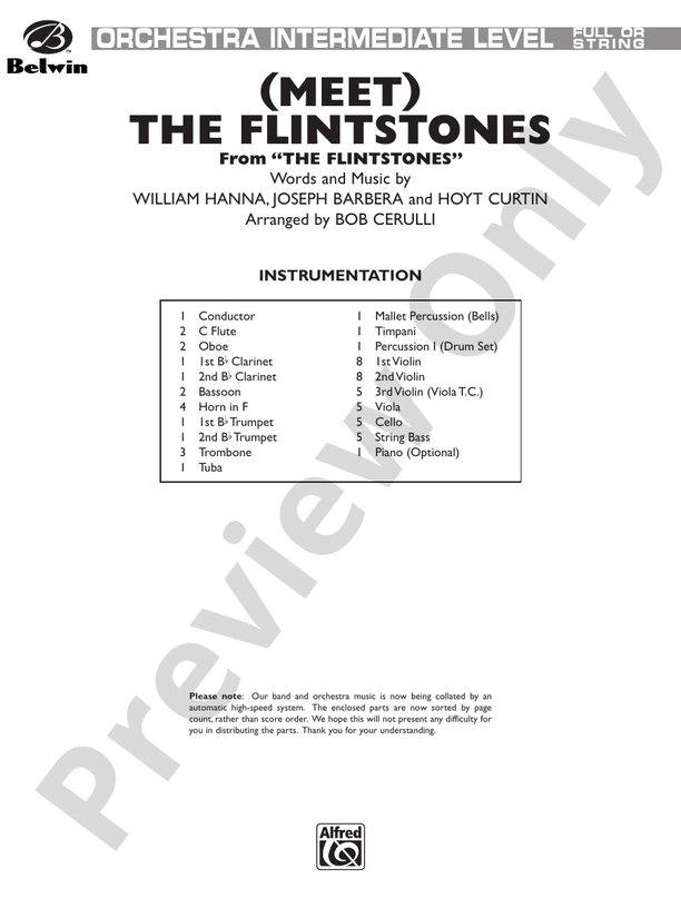 (Meet) The Flintstones - Full Orchestra Conductor Score & Parts (Digital Download)