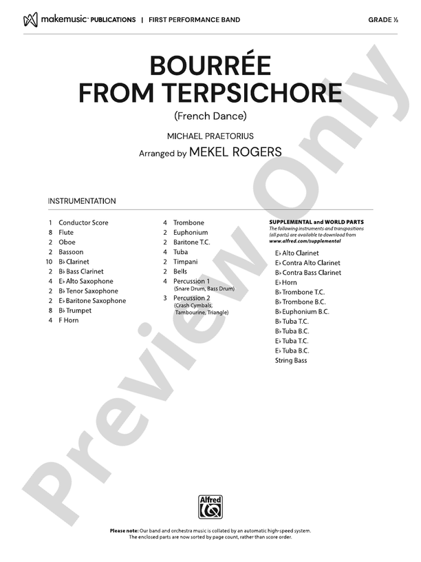 Bourrée from Terpsichore – Concert Band Conductor Score & Parts (Digital Download)