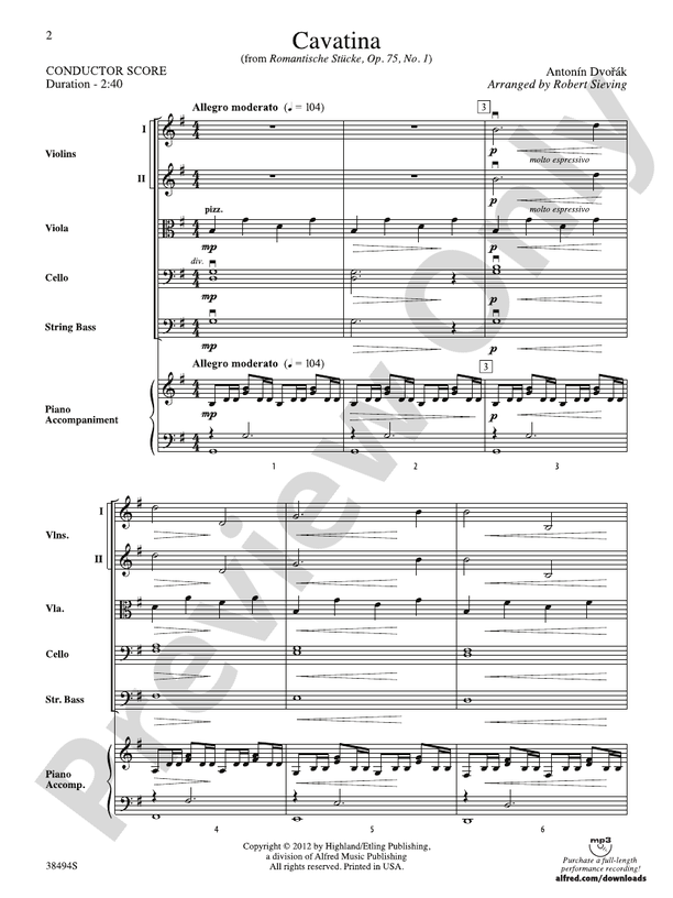 Cavatina – String Orchestra Conductor Score & Parts (Digital Download)