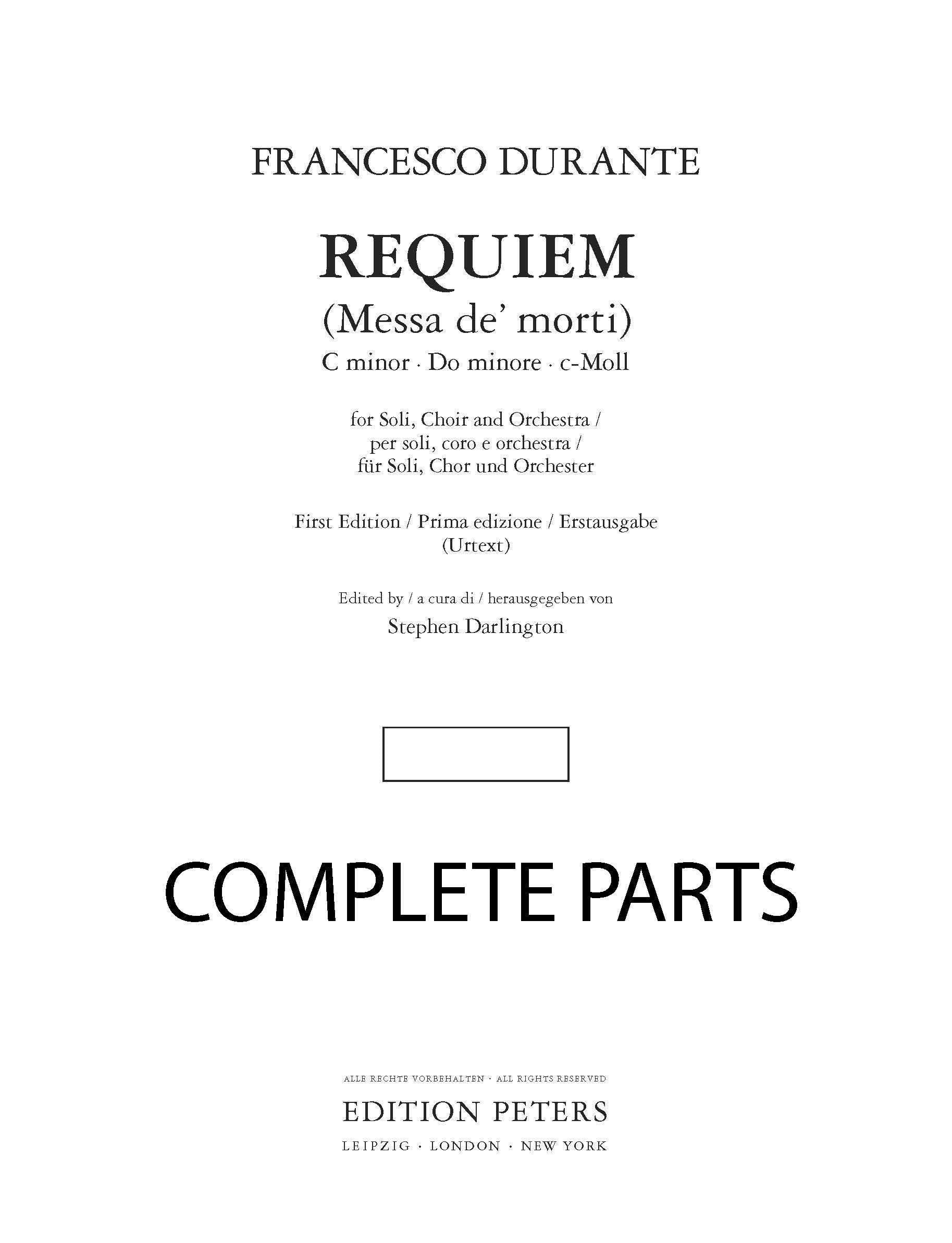 Durante - Requiem (Messa de' morti) (EP73044) - Full Score/Parts (Digital Download)