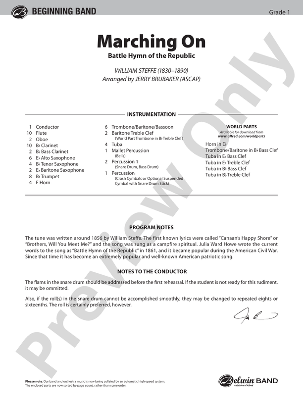 Marching On - Concert Band Conductor Score & Parts (Digital Download)
