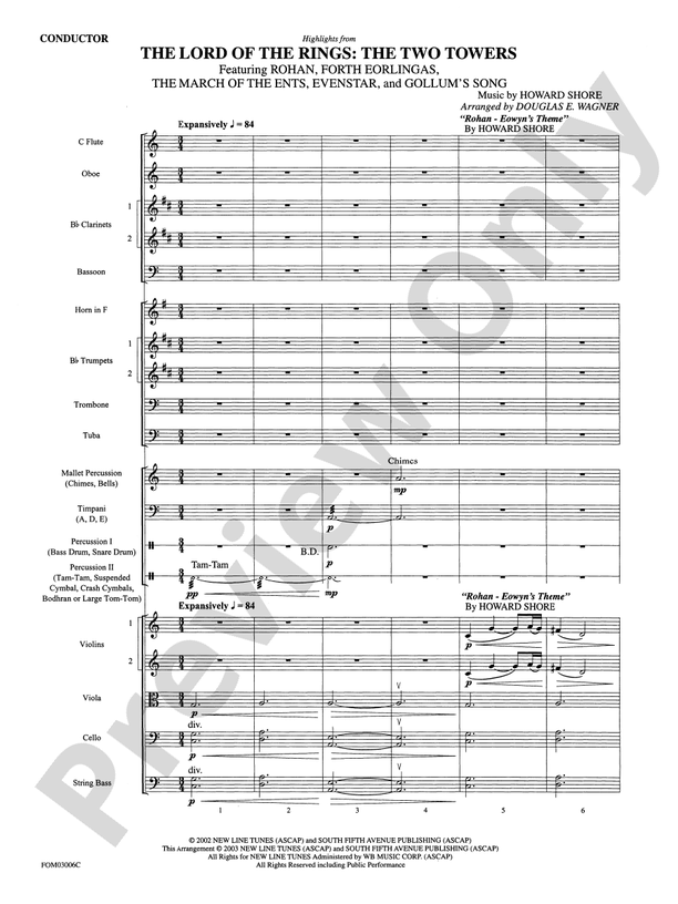 The Lord of the Rings: The Two Towers, Highlights from – Full Orchestra Conductor Score & Parts (Digital Download)