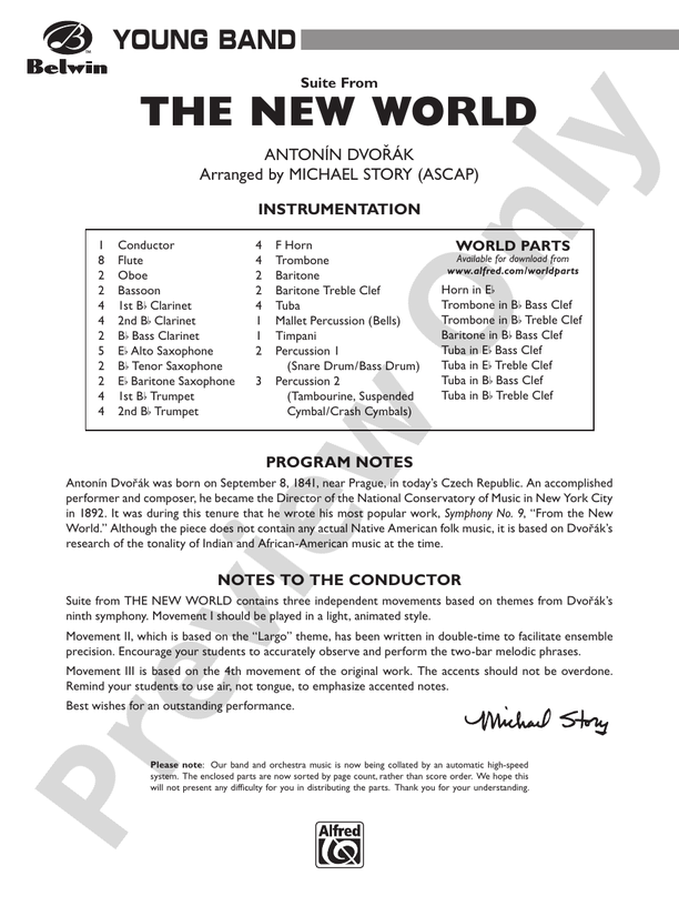 Suite from The New World - Concert Band Conductor Score & Parts (Digital Download)