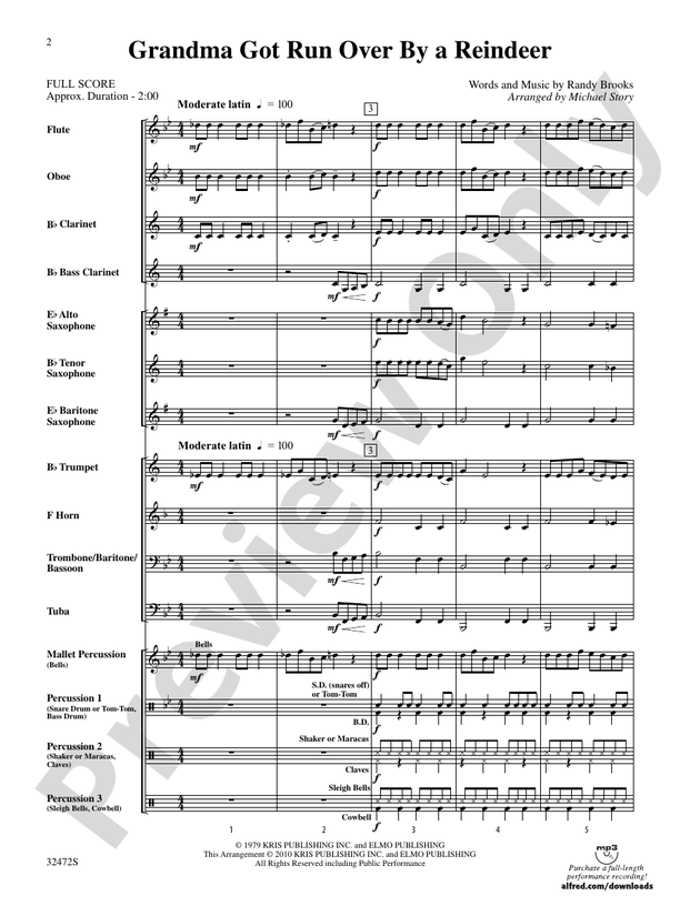 Grandma Got Run Over by a Reindeer - Concert Band Conductor Score & Parts (Digital Download)