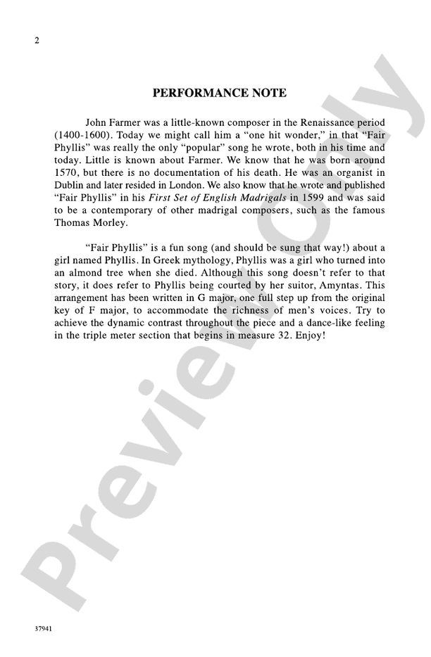 Fair Phyllis – TTB, a cappella Choral Octavo (Digital Download)