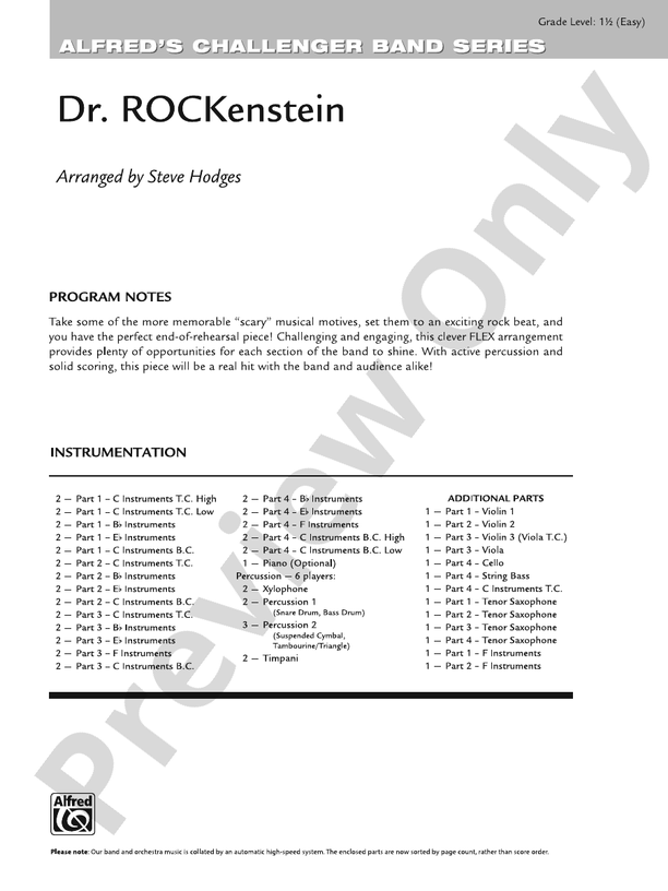 Dr. ROCKenstein (Flexible Arrangement) - Concert Band Conductor Score & Parts (Digital Download)