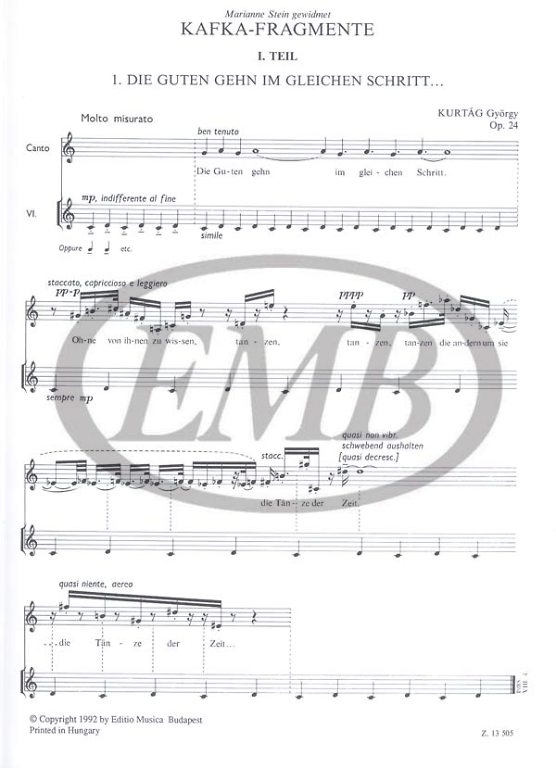 Kurtag - Kafka Fragments Op24 - Soprano/Violin EMB Z13505