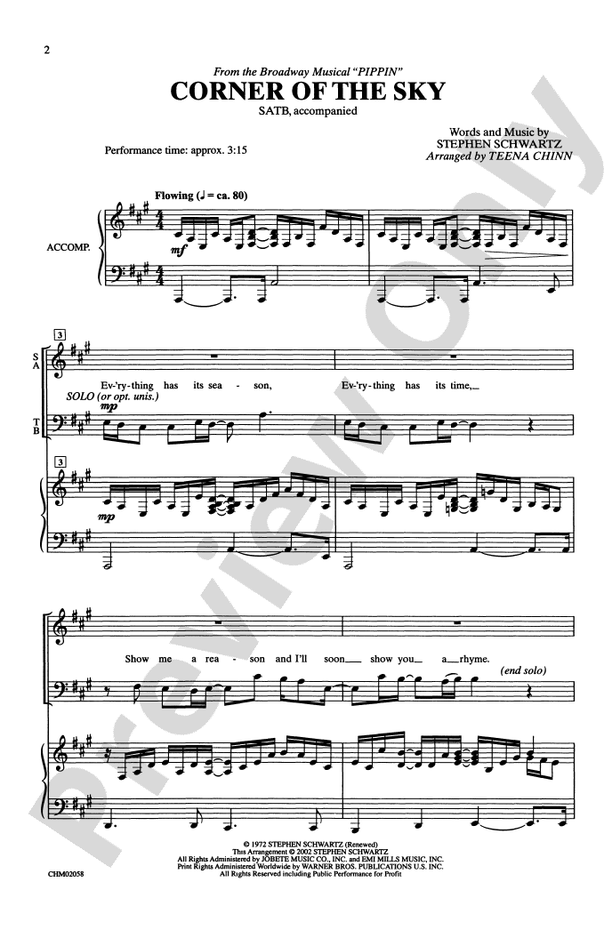 Corner of the Sky - Arr. Teena Chinn – SATB Choral Octavo (Digital Download)