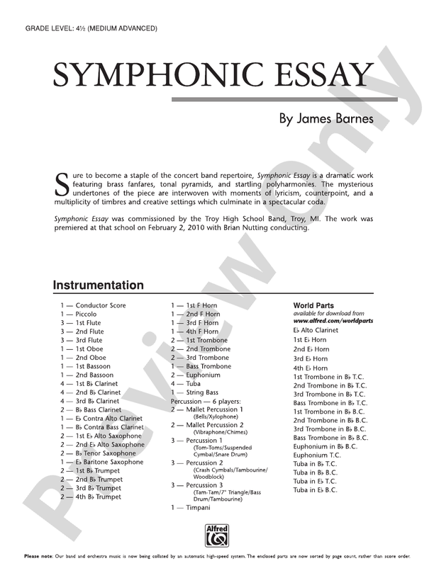 Symphonic Essay - Concert Band Conductor Score & Parts (Digital Download)
