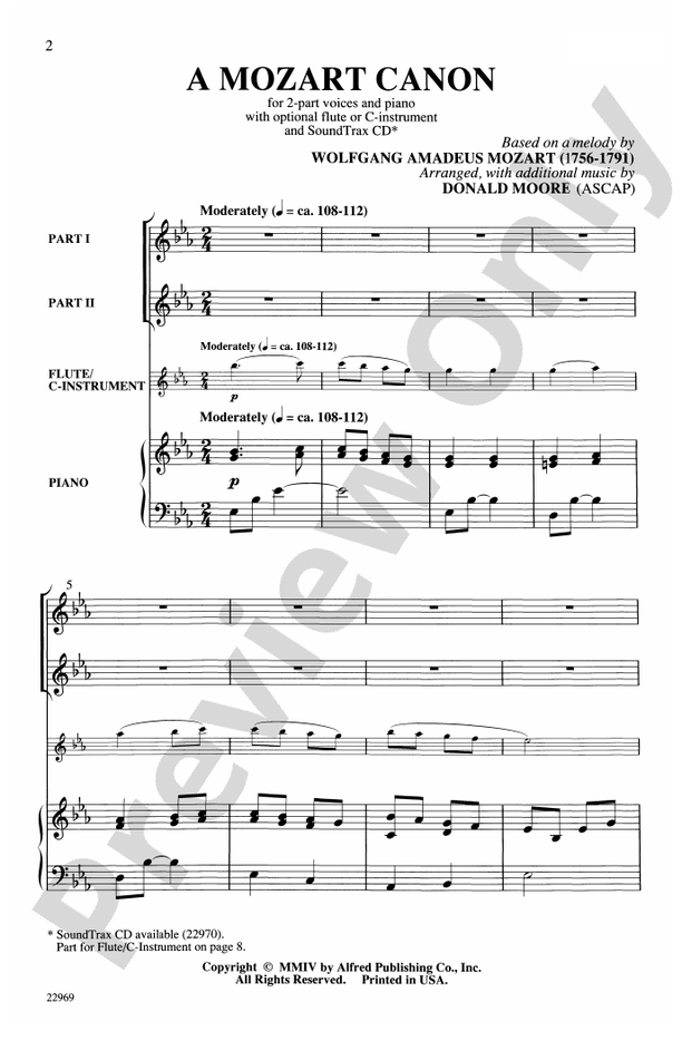 A Mozart Canon - 2-Part Choral Octavo (Digital Download)