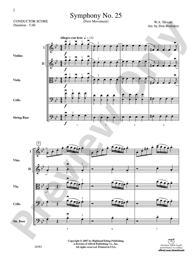Symphony No. 25, First Movement – String Orchestra Conductor Score & Parts (Digital Download)
