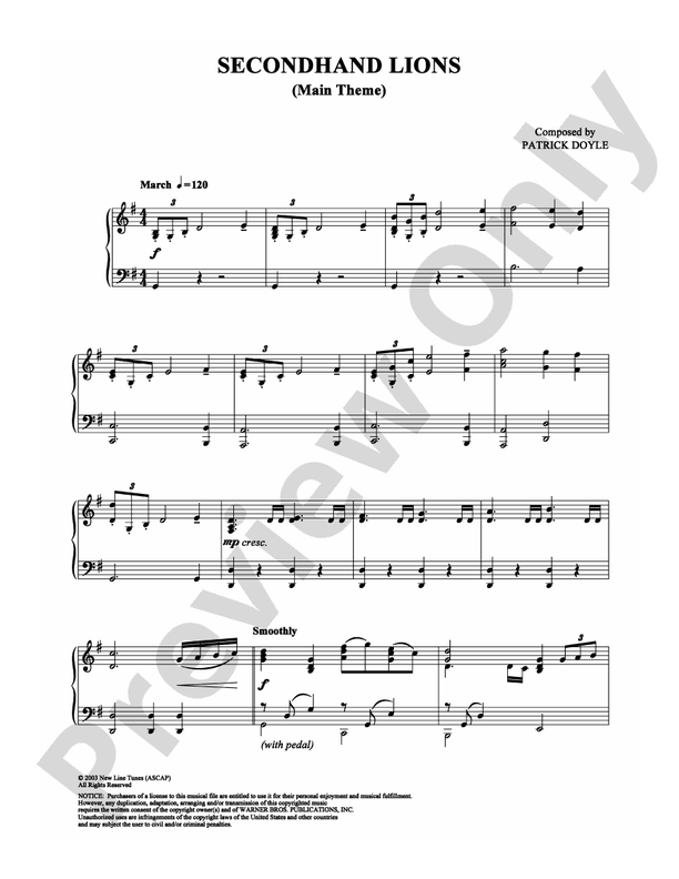 Secondhand Lions (Main Theme) - Piano (Digital Download)