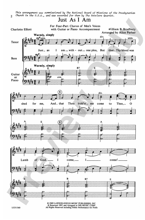 Just As I Am – TTBB Choral Octavo (Digital Download)