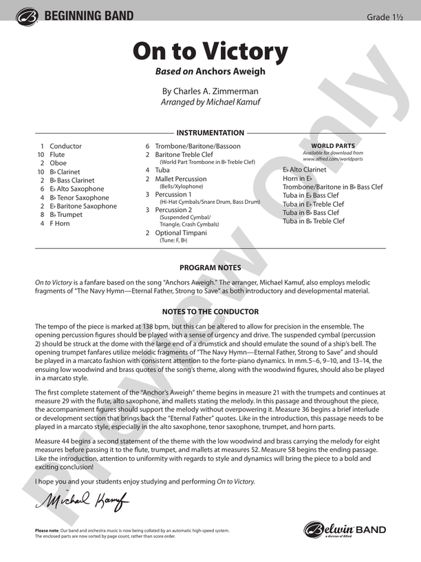 On to Victory - Concert Band Conductor Score & Parts (Digital Download)