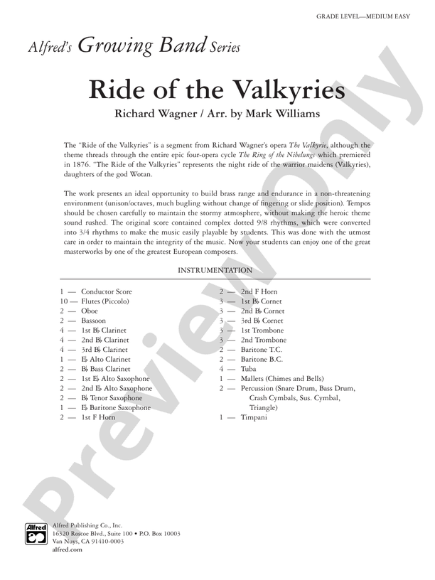 Ride of the Valkyries - Concert Band Conductor Score & Parts (Digital Download)