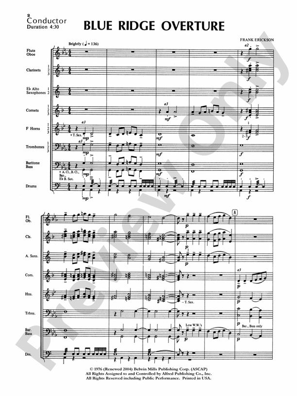 Blue Ridge Overture - Concert Band Conductor Score & Parts (Digital Download)