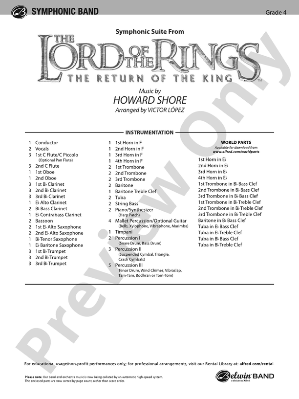 The Lord of the Rings: The Return of the King, Symphonic Suite from - Concert Band Conductor Score & Parts (Digital Download)