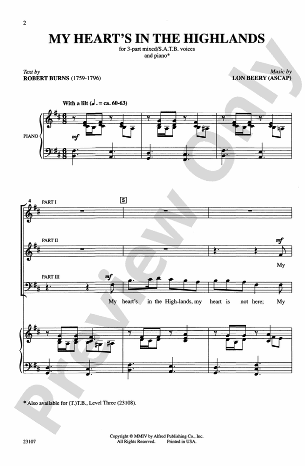 My Heart's in the Highland – 3-Part/SATB Choral Octavo (Digital Download)