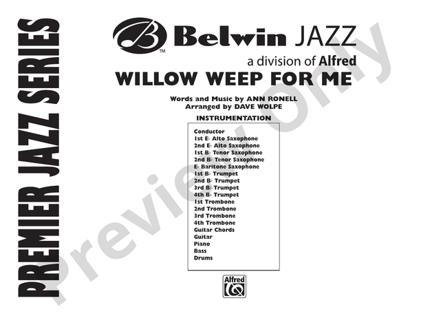 Willow Weep for Me - Jazz Ensemble Conductor Score & Parts(Digital Download)