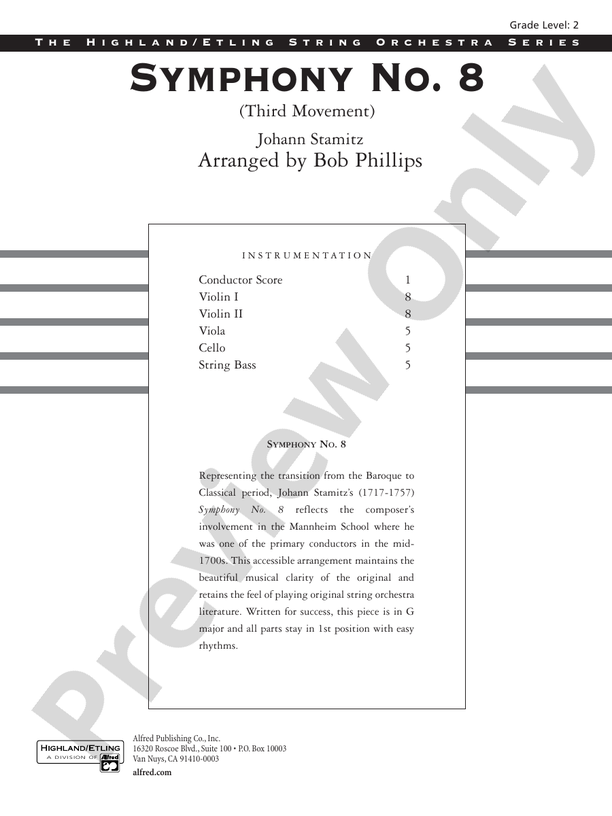 Symphony No. 8 – String Orchestra Conductor Score & Parts (Digital Download)