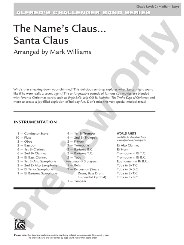 The Name's Claus ... Santa Claus - Concert Band Conductor Score & Parts (Digital Download)