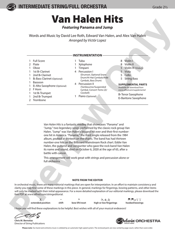 Van Halen Hits - Full Orchestra Conductor Score & Parts (Digital Download)