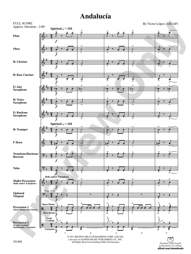 Andalucia (Victor Lopez) - Concert Band Conductor Score & Parts (Digital Download)