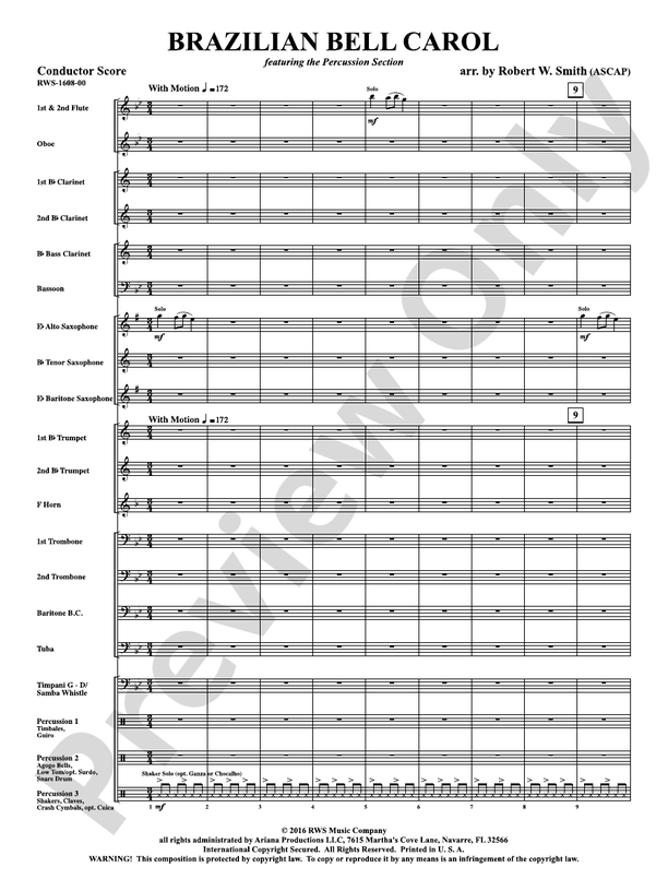 Brazilian Bell Carol - Concert Band Conductor Score & Parts (Digital Download)