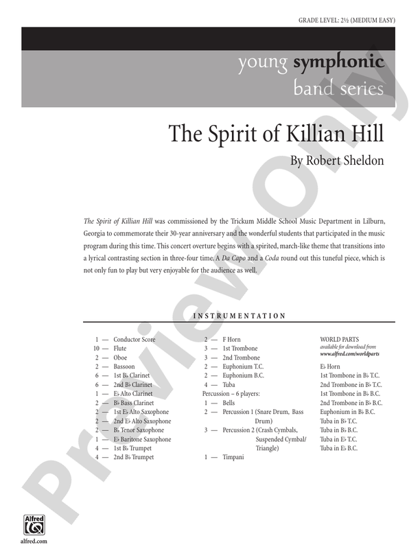 The Spirit of Killian Hill - Concert Band Conductor Score & Parts (Digital Download)