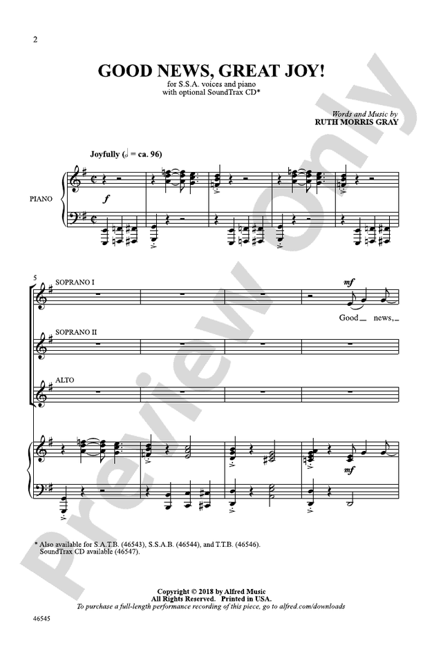 Good News, Great Joy! – SSA Choral Octavo (Digital Download)