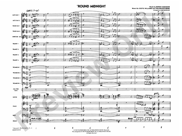 Round Midnight (Grade 3) - Jazz Ensemble Conductor Score & Parts (Digital Download)