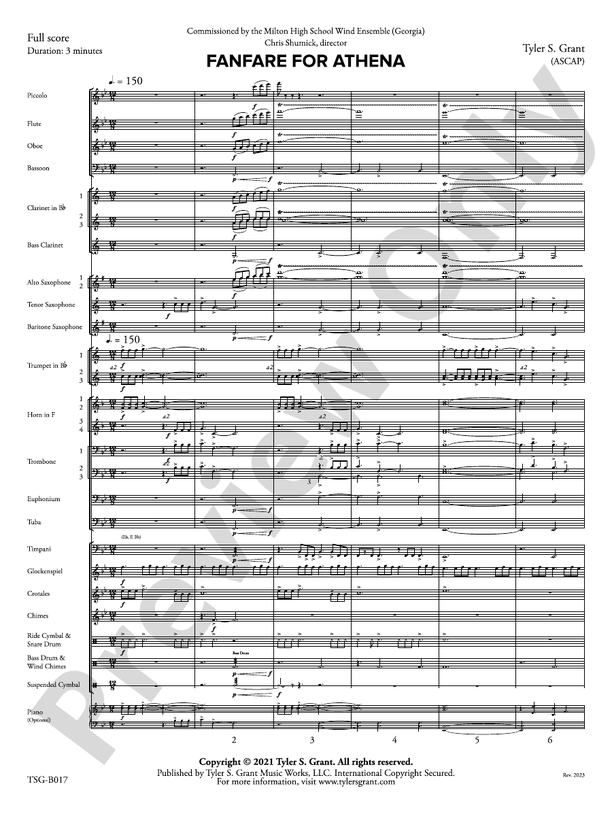 Fanfare for Athena - Concert Band Conductor Score & Parts (Digital Download)