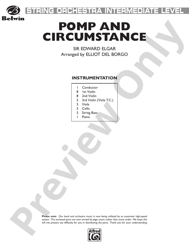 Pomp and Circumstance – String Orchestra Conductor Score & Parts (Digital Download)