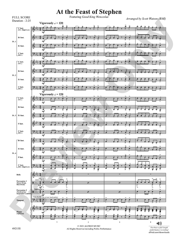 At the Feast of Stephen (Scott Watson - Flexible Arrangement) - Concert Band Conductor Score & Parts (Digital Download)