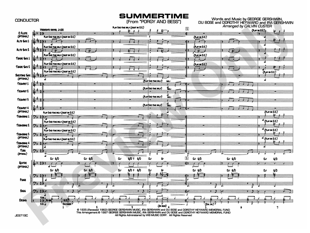 Summertime (from Porgy and Bess) - Jazz Ensemble Conductor Score & Parts (Digital Download)