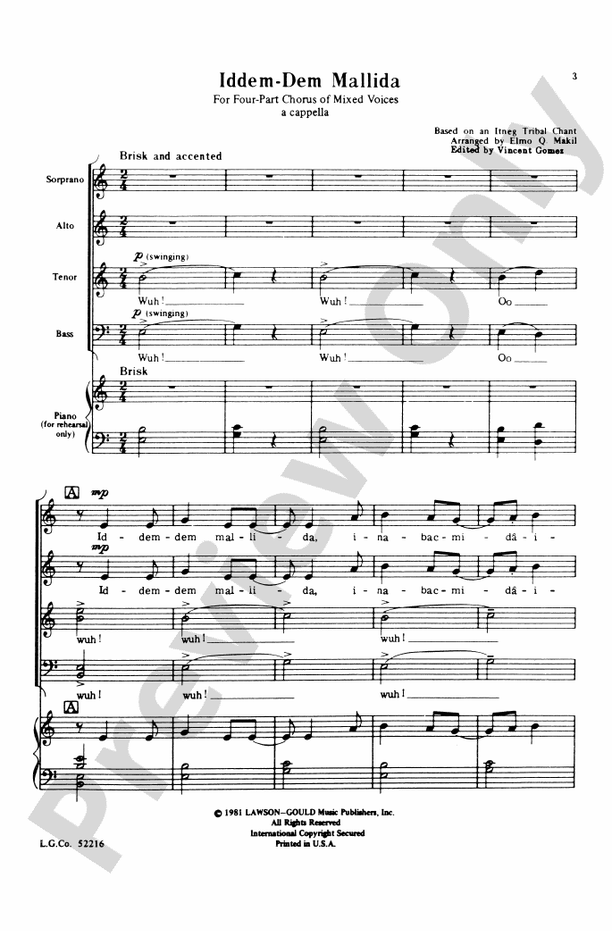 Iddem-dem Mallida – SATB Choral Octavo - Digital Sheet Music Download (Digital Download)