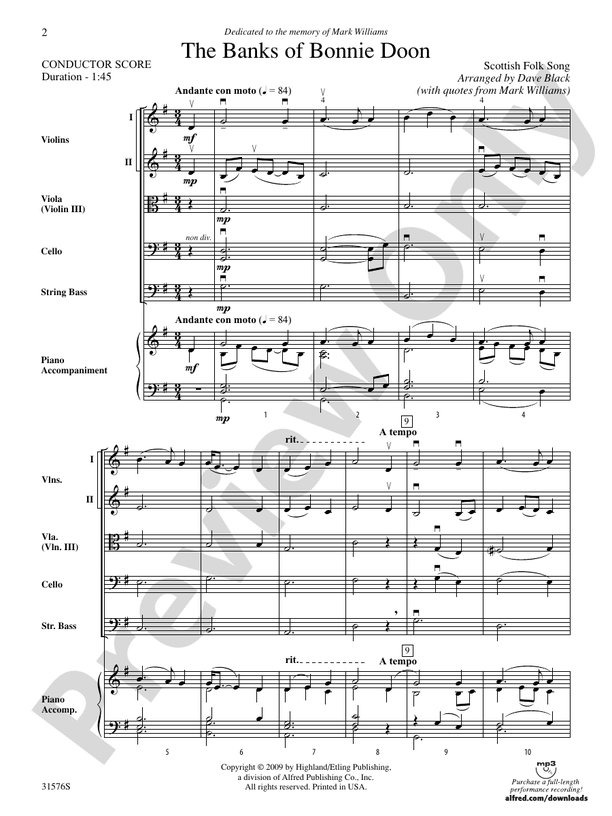 The Banks of Bonnie Doon – String Orchestra Conductor Score & Parts (Digital Download)