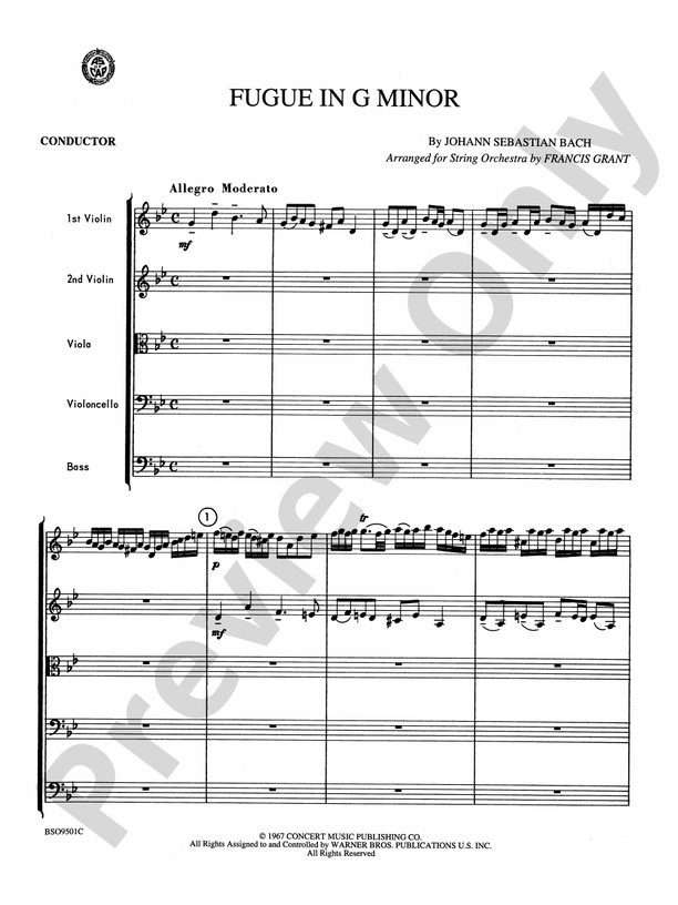 Fugue in G Minor (The "Little") – String Orchestra Conductor Score & Parts (Digital Download)