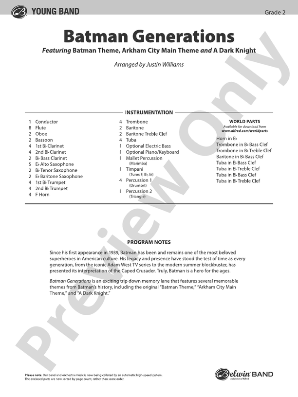 Batman Generations - Concert Band Conductor Score & Parts (Digital Download)
