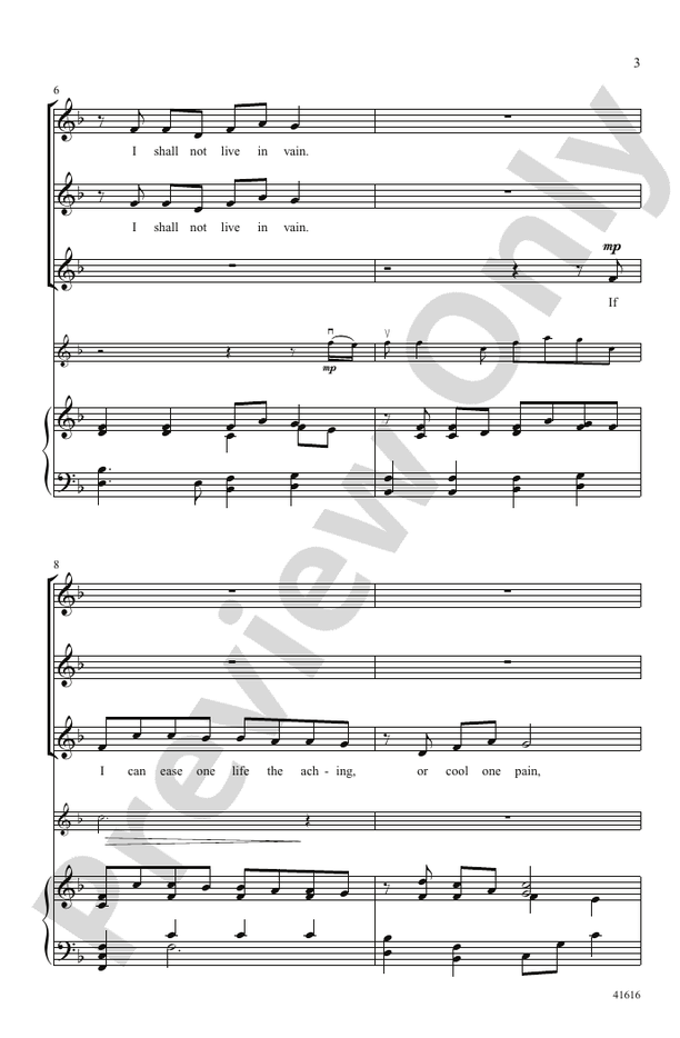 I Shall Not Live in Vain – SSA Choral Octavo (Digital Download)