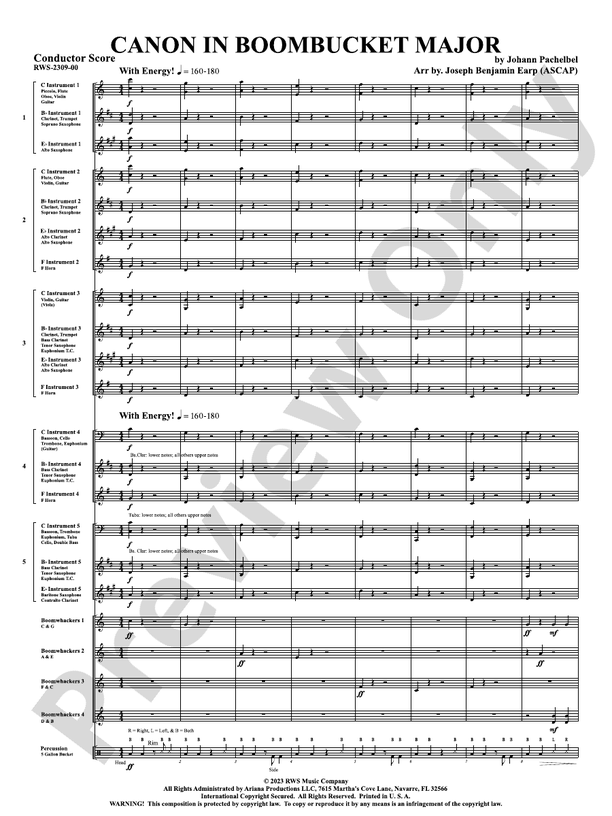 Canon in Boombucket Major - Concert Band Conductor Score & Parts (Digital Download)