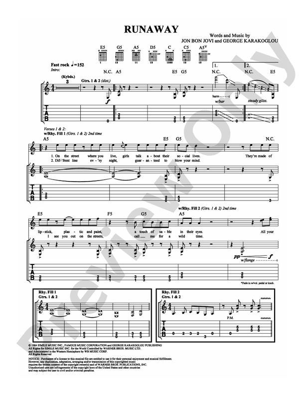 Runaway - Guitar TAB (Digital Download)