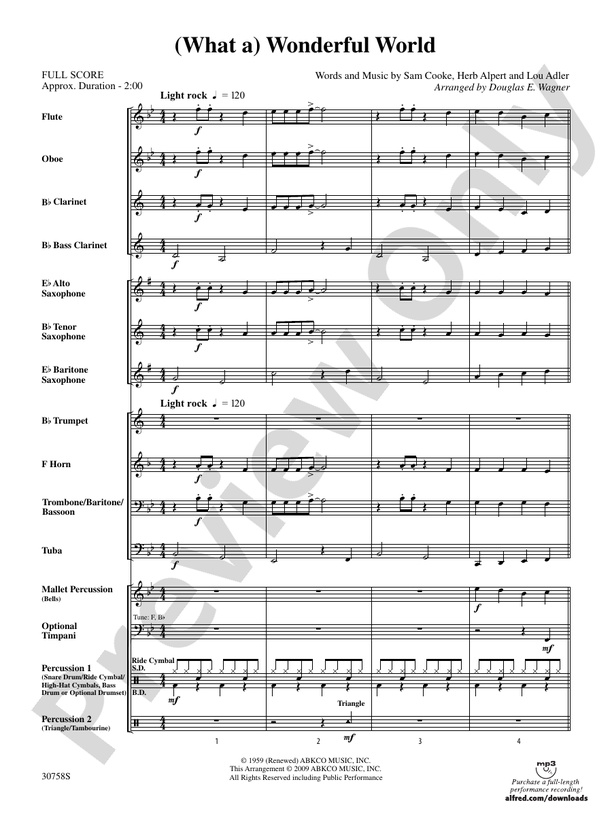 (What a) Wonderful World - Concert Band Conductor Score & Parts (Digital Download)