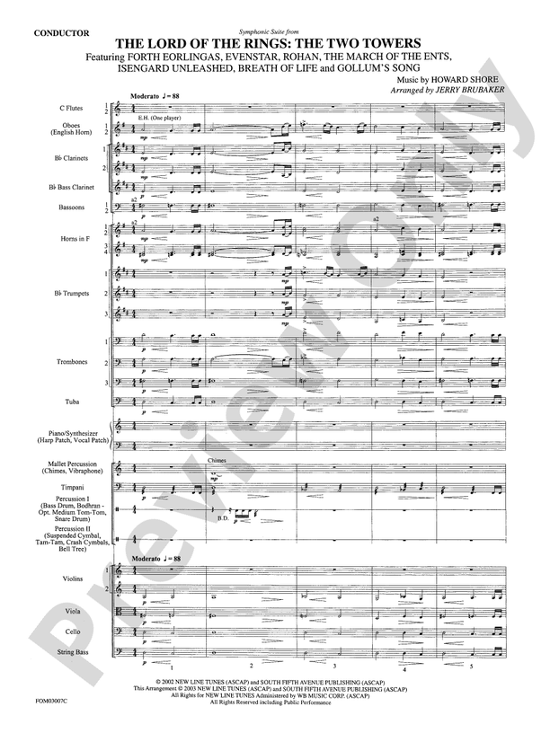 The Lord of the Rings: The Two Towers, Symphonic Suite from – Full Orchestra Conductor Score & Parts (Digital Download)