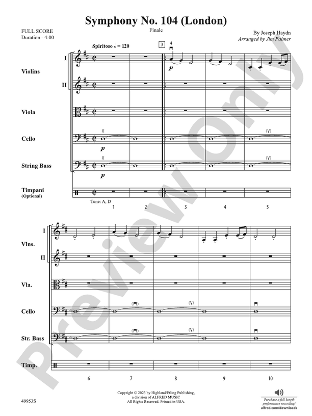 Symphony No. 104 (London) - String Orchestra Conductor Score & Parts (Digital Download)