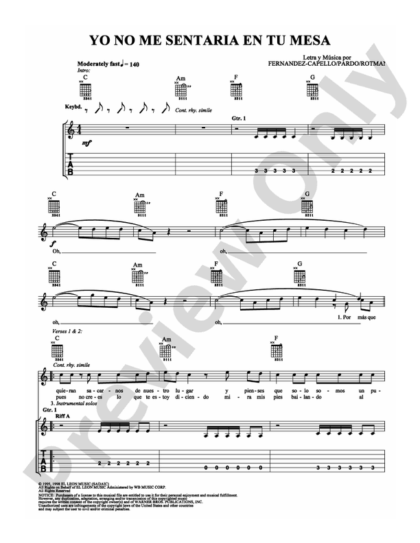 Yo No Me Sentaria En Tu Mesa - Guitar TAB (Digital Download)