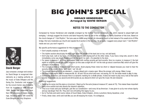 Big John's Special - Jazz Ensemble Conductor Score & Parts(Digital Download)