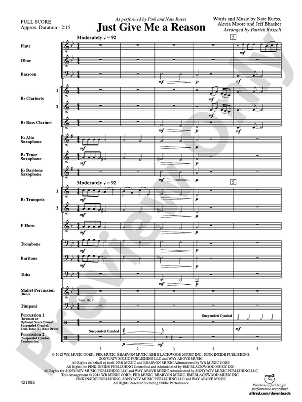 Just Give Me a Reason - Concert Band Conductor Score & Parts (Digital Download)
