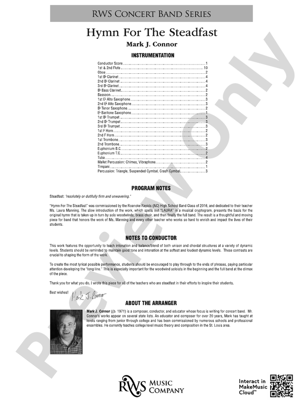 Hymn for the Steadfast - Concert Band Conductor Score & Parts (Digital Download)